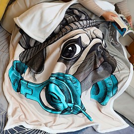 Famitile Pug Blanket, Cool Listening to Music Puppy Blanket Super Soft Pug Stuffed Animal Blanket Pugs Gifts for Pug Lovers (Pug-9, 47" x 60")