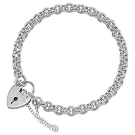 Sterling Silver Belcher Charm Bracelet with Heart Clasp 6"