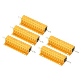 PATIKIL 100W 12 Ohm Aluminum Shell Resistor, 5 Pack Aluminum Housing Resistor Housed Case Wirewound Resistors Screw Tap Power Resistor, Golden