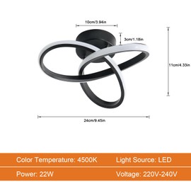 Goeco Modern LED Ceiling Light, 22 W Black Ceiling Light in Acrylic Shade, Spiral Flower Design, 4500 K Neutral Light for Living Room, Bedroom, Kitchen, 25 x 25 x 12 cm