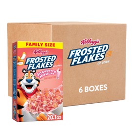 Kellogg's Frosted Flakes Breakfast Cereal, Kids Cereal, Family Breakfast, Family Size, Strawberry Milkshake (6 Boxes)