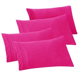 Elegant Comfort 4-PACK Solid Pillowcases 1500 Premium Hotel Quality Microfiber - Smooth Weave, Wrinkle and Stain Resistant, Easy Slip-On, 4-Piece Set, Standard/Queen Pillowcase, Pink