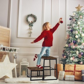 SEHERTIWY Wooden Step Stools for Adults, 3 in1 Foot Stool Hold Up to 500 Lbs, Heavy Duty Stepping Stools with Metal Frame&Non-Slip Pads, 2 Step Stools for High Beds, Kichen, RV, Office, Rustic Brown