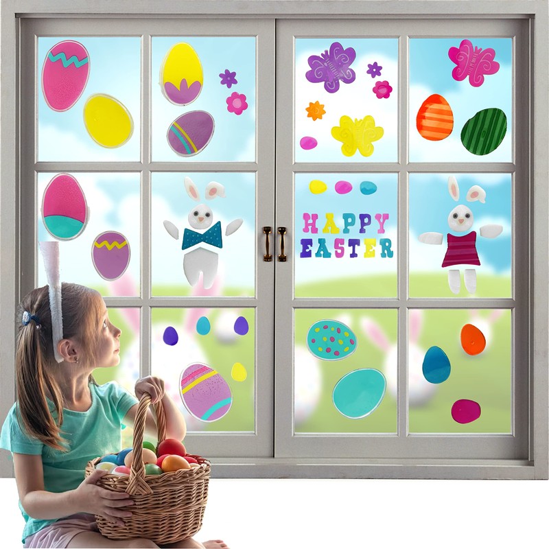 Easter Window Stickers, 4 Sheets 44Pcs Happy Easter Stickers, Easter