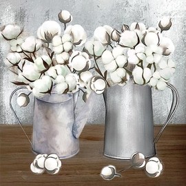 Diamond Art Painting Farmhouse Rustic Cotton Flower Modern Countryside Kit for Adults by Number Kits Gem Art Wall Home Decor(Canvas 13.8 x13.8inch)