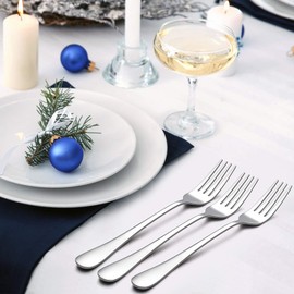 LIANYU - Juego de 12 tenedores de cubiertos de acero inoxidable, tenedores de mesa, 8 pulgadas, acabado espejo y apto para lavaplatos