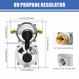 qieoyk RV Propane Regulator 2 Tank Hoses 2-Stage Auto Changeover Propane Regulator for RV Trailer with Two 18" Propane Stainless Braided Hoses with Gauge Camper Propane Regulator Dual Kit