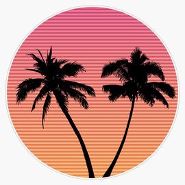 Retro Wave Palm Tree Sunset Bumper Sticker Window Vinyl Decal 5"