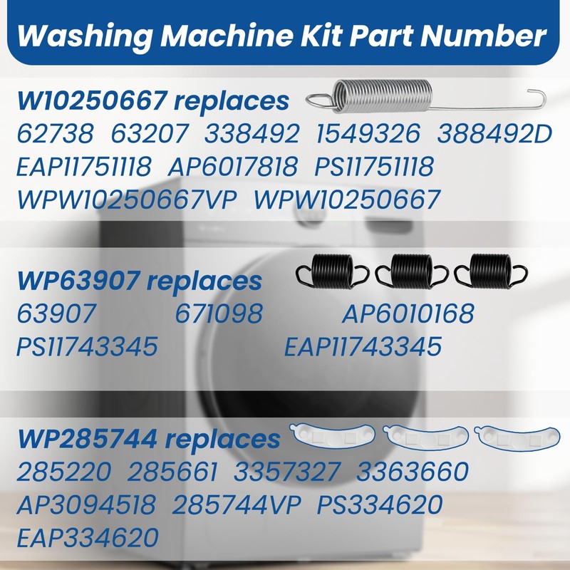 Xwayexa Washing Machine Suspension Spring Kit (3x WP63907 Springs +