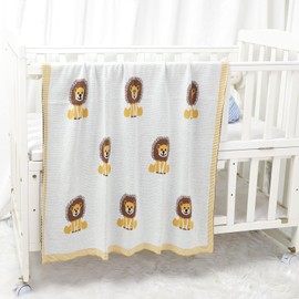 mimixiong Baby Blanket 100% Cotton Knit Lion Baby Blankets Baby Gifts Baby Essentials for Newborn, 100 x 80 cm Baby White