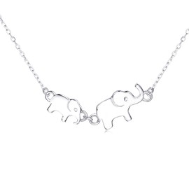 BlingGem Elephant Necklace for Women Sterling Silver 2 Elephants Symbol 2 Generations Necklace for Great Grandmother Mother Animal Jewelry Gifts for Women