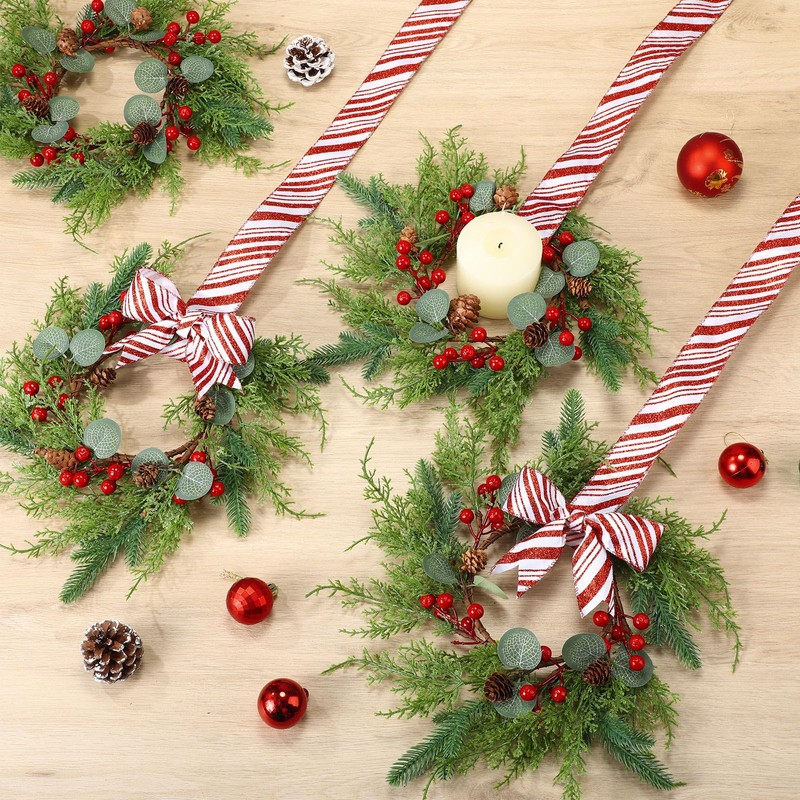 Suncalla 6 Pcs Christmas Kitchen Cabinet Wreaths Bulk, Red, White
