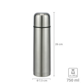 Haushalt International HI Insulated Flask 0.75 L Vacuum Flask Thermal Flask Stainless Steel