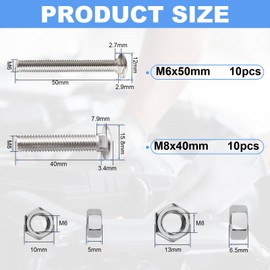 20 Sets Carriage Bolts M6 M8, Stainless Steel Gate Hinge Screws, Carriage Bolts with Nuts, Carriage Bolts, Round-Head Screws, Lock Screws with Hexagonal Flange Nut for Electronics Machines