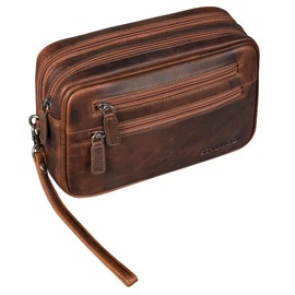 STILORD 'Nero' Men's Leather Wrist Bag with Double Chamber Vintage Handbag Clutch for 8.4 Inch Tablets Ideal for Travel Festival Men's Handbag Genuine Leather, Ambra - Coganc, S