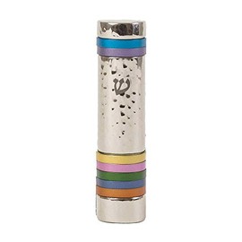 Emanuel Yair Mezuzah para Puerta | 10 cm Martillado con Anillos Coloridos (Multicolor MZJ-1)