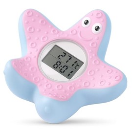 Termómetro de Agua para Bebés, IP67 Impermeable Multifunción Reloj de Estrellas de Mar de Tiempo 3 Colores Luz Flotante Termómetro de Agua para el Hogar Baño