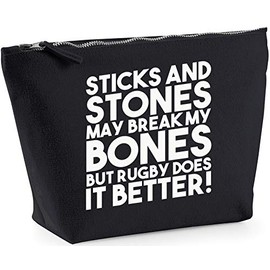 Hippowarehouse Sticks and stones may break my bones but rugby does it better printed make up cosmetic wash bag 18x19x9cm