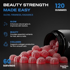 Fraction One Collagen Gummies - 120 Gummies - Advanced Collagen Complex with Vitamin C & Hyaluronic Acid - Supports Skin, Hair & Nail Health - Strawberry Flavour - Vegan Friendly - 60 Days Supply
