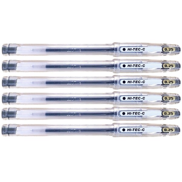 Pilot Hi-Tec-C 025 Gel Ink Ballpoint Pen, Ultra Fine - 0.25mm, Black, LH-20C25-B, 6 Pack