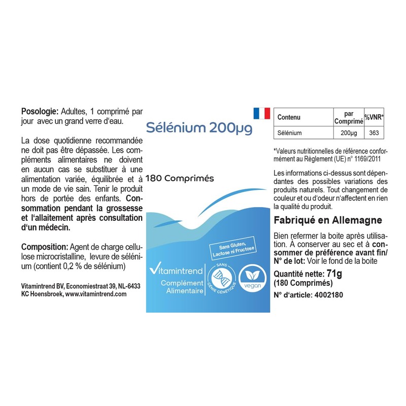 Selen 200μg aus Selenhefe - 180 Tabletten - hochdosiert -