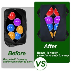 1Pcs Bocce Ball Carry Bag with 8 Compartments 17 * 9inch Heavy Duty Bocce Set Carry Bag Waterproof Oxford Cloth Portable Bocce Storage Organizer Case for Lawn Beach Yard Outdoor Game Set(Bag Only)