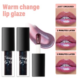 Magic Color Changing Lip Oil Set - 2pcs with Big Brush Head, Hydrating Pink Gloss for Moisturizing & Non-Sticky Lip Glow, Smooth Oil for Fresh Girl's Lip Care - Rose Pink