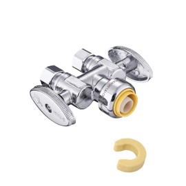 EFIELD Push Fit 1/2" x Dual 3/8" ; OD Compression Straight Stop Valve 1/4 Turn with a Disconnect Clip Tool,(PF-VALVE039)