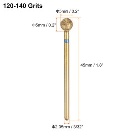 sourcing map 12pcs 120-140 Grits Diamond Grinding Bit 5mm Ball Head 2.35mm Shank 5mm Length Titanium Plated Stone Sanding Drill Bits Rotary Tool for Nails Grinding Polishing