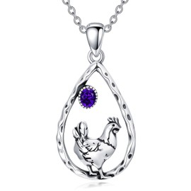 PELOVNY Chicken Necklace 925 Sterling Silver Birthstone Necklace for Women Chicken Jewelry Christmas Birthday Gifts for Mom Grandma Wife Her, Sterling Silver, No Gemstone