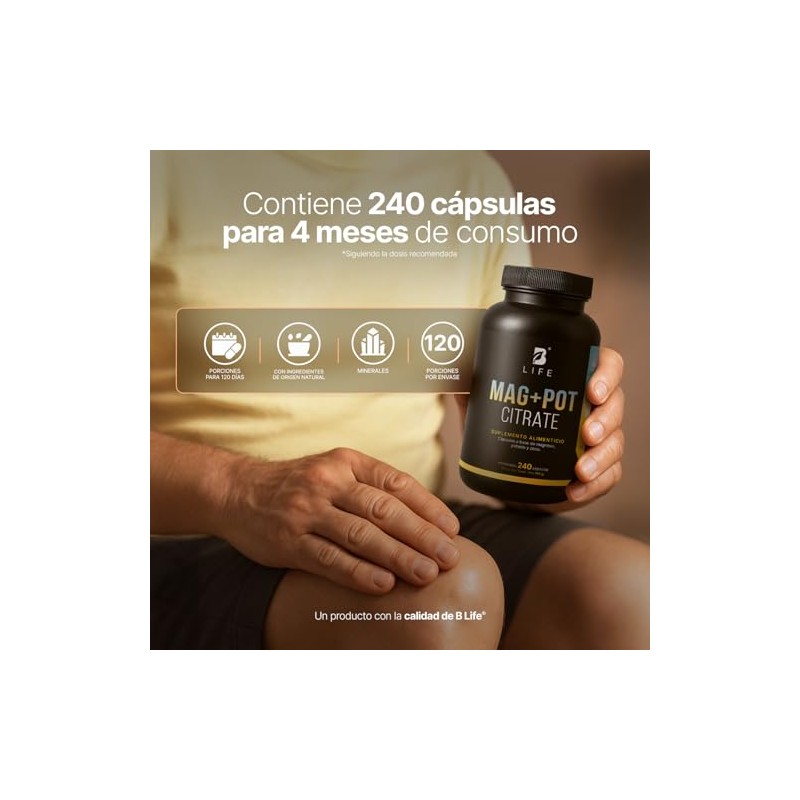 B Life Magnesio y Potasio con 1400mg por Porción con