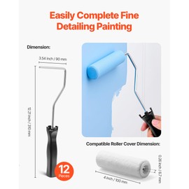 VEVOR 4 Inch Paint Roller Frame, Paint Handles Fits 4 in Mini Roller, Painting Supplies for Wall House Homes, Lightweight Mini Rollers Tools for Ceiling Small Areas Edges and Corners, 12 Pack, Black