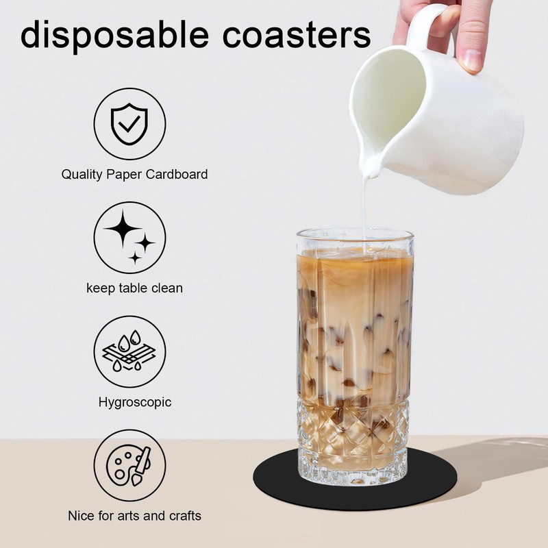 Disposable Paper Bar Coasters 400 Pcs Black 4 Inch Coasters