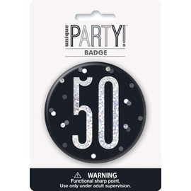 Round Prismatic 50th Birthday Badge | Party Accessories | Black | 1 Pc.