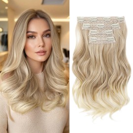 HOOJIH Hair Extensions, Clip in Hair Extensions 4PCS Hair Extension 14" Short Curly Clip on Hair Extensions Invisible Lace Weft Natural Soft Hairpieces for Women - Ombre Deep Blonde and Light Blonde