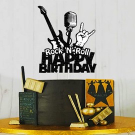 rock 'n' roll Cake Topper - 80s Themed Party Happy Birthday Cake Decor Rock and Roll Themed party supplies