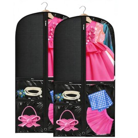 2 Pack Dance Costume Bags with 3 Transparent Zipper Pockets, Featuring 40x20 Inch Size Lightweight Material, Ideal for Dance Competitions and Travel Storage (Black)