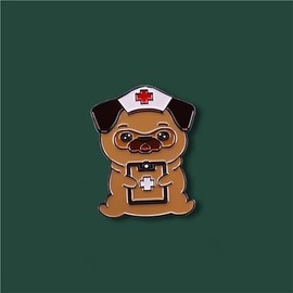 Pug Nurse Brooch Red Cross Emergency Medical Badge Puppy Doctor Styled Hard Drip Oil Enamel Pin Dog Lover Medical Student Graduation Jewellery Gift for Children Men Women, Metal