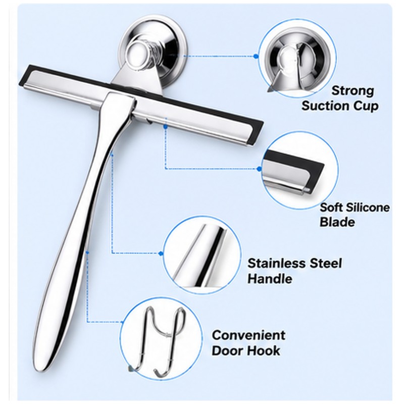 Silicone Shower Squeegee for Glass and Windows – Stainless Steel
