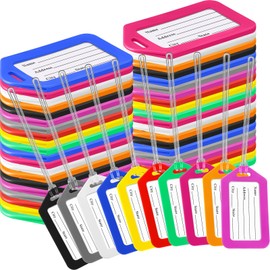 Kigeli 60 Pcs Luggage Tags Bulk, Suitcases Backpack Baggage Name Tags with ID Card for Travel Wedding Back to School(PVC Rope)