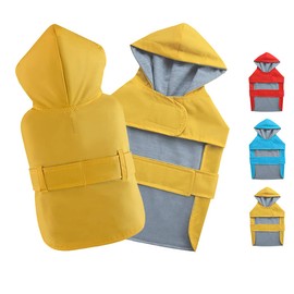 BECNBEAU Dog Raincoats Small Medium Dogs Puppy Rain Jacket Lined Rain Poncho Clothes Rainwear Harness Hole Hooded Waterproof for Small Breed Dogs,Yellow,Back Length 6.7 in