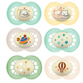 Mam Night 16 + Soothers, Pack of 6, Glow in The Dark, 3 steril.-Travel Boxes