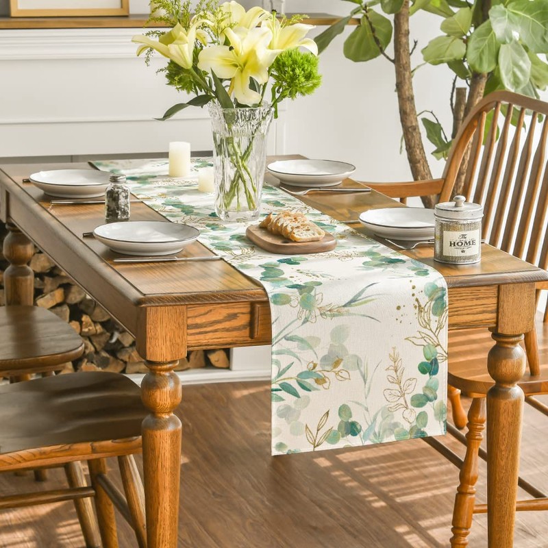 Artoid Mode Green Eucalyptus Summer Table Runner, Wedding Kitchen Decoration