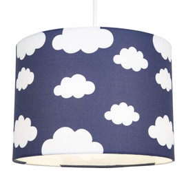 White Clouds Children's/Kids Navy Midnight Blue Cotton Fabric Bedroom Lamp or Pendant Shade | 25cm Diameter | 60w Maximum by Happy Homewares