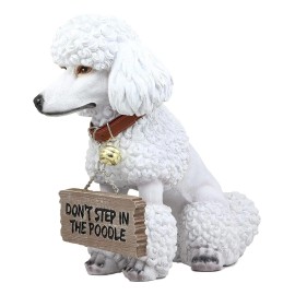Realistic White French Poodle Dog Fifi Welcome Greeter Statue With Jingle Collar