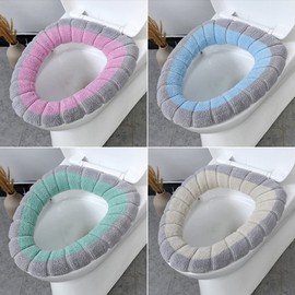 Toilet Seat Cover Pads Soft Warmer Bathroom Toilet Cushion Washable Toilet Lid Cover Cushion Fits All Oval Toilet Seats (Blue)