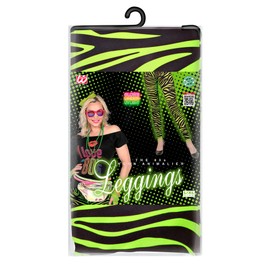 W WIDMANN MILANO Party Fashion - Leggings 80s, Neon Green Tiger Print, 80s, Disco Fever, Bath Button, Striped Pattern, Theme Party, Carnival