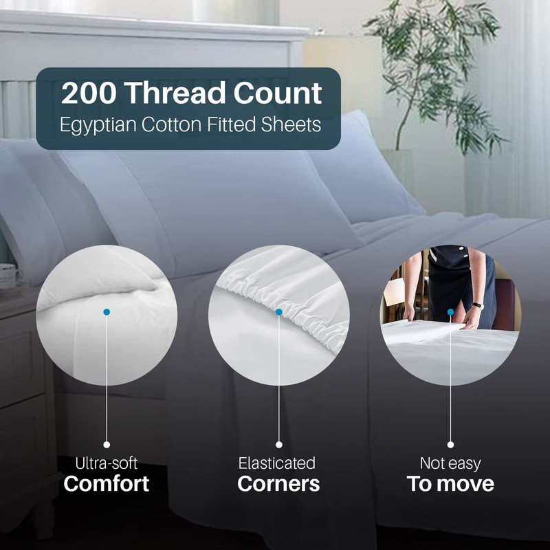 DTEX HOMES Fitted Sheet 100% Egyptian Cotton 30cm/12 Inch Extra