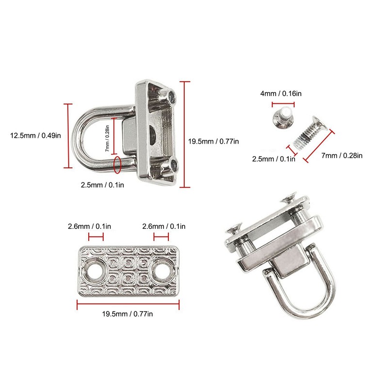20Pcs D Ring Rivets 360 Rotatable Studs with Screw for