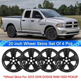 WEISIGAO Wheel Skins Compatible with Dodge Ram Pickup 1500 2013 2014 2015 2016 2017 2018 Wheel Covers; 20 inch; Set of 4 Packs; Glossy Black
